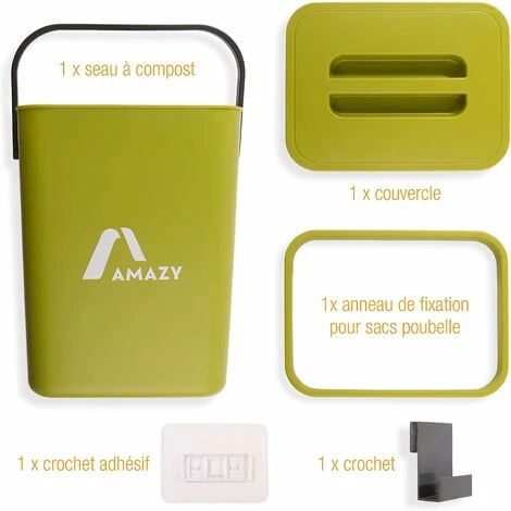 Poubelle Compost Cuisine - Composteur De Cuisine En Plastique Pour Déchets Organiques - Poubelle De Table Avec Couvercle - Petite Poubelle De Porte Sous Évier - Anti-Odeurs - Verte, 5 L 3 Poubelle Compost Cuisine - Composteur De Cuisine En Plastique Pour Déchets Organiques - Poubelle De Table Avec Couvercle - Petite Poubelle De Porte Sous Évier - Anti-Odeurs - Verte, 5 L – Image 3