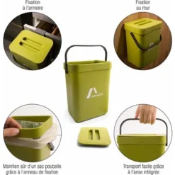Poubelle Compost Cuisine - Composteur De Cuisine En Plastique Pour Déchets Organiques - Poubelle De Table Avec Couvercle - Petite Poubelle De Porte Sous Évier - Anti-Odeurs - Verte, 5 L 8 Poubelle Compost Cuisine - Composteur De Cuisine En Plastique Pour Déchets Organiques - Poubelle De Table Avec Couvercle - Petite Poubelle De Porte Sous Évier - Anti-Odeurs - Verte, 5 L -Promos Gout Cuisine Boutique 87151676 4
