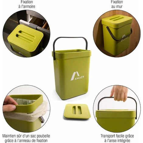 Poubelle Compost Cuisine - Composteur De Cuisine En Plastique Pour Déchets Organiques - Poubelle De Table Avec Couvercle - Petite Poubelle De Porte Sous Évier - Anti-Odeurs - Verte, 5 L 4 Poubelle Compost Cuisine - Composteur De Cuisine En Plastique Pour Déchets Organiques - Poubelle De Table Avec Couvercle - Petite Poubelle De Porte Sous Évier - Anti-Odeurs - Verte, 5 L – Image 4