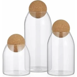 3Pcs Pot En Verre Avec Joint Hermétique Couvercle En Bois Boule Clair Pot De Bonbons Mason Bocaux Boîte De Stockage Des Aliments Pour Servir Du Thé Café Épices Sucre Sel Taille (S