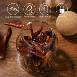 3Pcs Pot En Verre Avec Joint Hermétique Couvercle En Bois Boule Clair Pot De Bonbons Mason Bocaux Boîte De Stockage Des Aliments Pour Servir Du Thé Café Épices Sucre Sel Taille (S -Promos Gout Cuisine Boutique 87285726 3