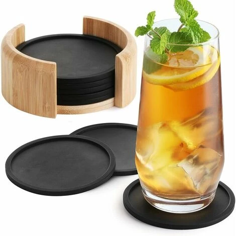 Premier® Dessous De Verre Silicone Rond Pour Verres - Set De 8. Sous-bock Design En Verre Noir Pour Boissons, Tasses, Bar, Verre - Sous-verre De Table En Silicone 1 Premier® Dessous De Verre Silicone Rond Pour Verres - Set De 8. Sous-bock Design En Verre Noir Pour Boissons, Tasses, Bar, Verre - Sous-verre De Table En Silicone