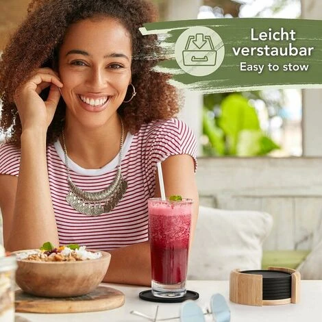 Premier® Dessous De Verre Silicone Rond Pour Verres - Set De 8. Sous-bock Design En Verre Noir Pour Boissons, Tasses, Bar, Verre - Sous-verre De Table En Silicone 2 Premier® Dessous De Verre Silicone Rond Pour Verres - Set De 8. Sous-bock Design En Verre Noir Pour Boissons, Tasses, Bar, Verre - Sous-verre De Table En Silicone – Image 2