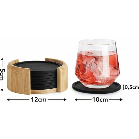 Premier® Dessous De Verre Silicone Rond Pour Verres - Set De 8. Sous-bock Design En Verre Noir Pour Boissons, Tasses, Bar, Verre - Sous-verre De Table En Silicone 3 Premier® Dessous De Verre Silicone Rond Pour Verres - Set De 8. Sous-bock Design En Verre Noir Pour Boissons, Tasses, Bar, Verre - Sous-verre De Table En Silicone – Image 3