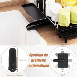 COSTWAY Égouttoir à Vaisselle Avec Bac D'Égouttage Porte-Vaisselle Antirouille Avec Porte-ustensiles Support De Planche à Découper -Promos Gout Cuisine Boutique 87495520 5