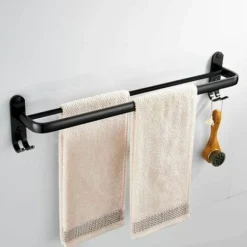Porte-serviettes De Salle De Bain, Porte-serviettes Mural Adhésif Noir Pour Douche Et Cuisine, Porte-serviettes étanche Avec Crochet (tige Simple 40 Cm)