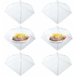 6pcs Cloche Alimentaire Pliable Anti-Mouche Couvercle De Nourriture En Maille Pliant Tente Parapluie Anti-Insectes Anti-moustiques Protection Pour Barbecue Pique-Nique Aliments 44x44x30 Cm