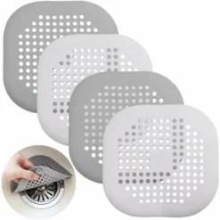 4 Pièces Protection De Drain En Silicone Avec Ventouse, Crépine De Drain Douche Attrape-cheveux Couvercle De Drain De Baignoire Pour Cuisine Salle De Bain - Blanc, Gris