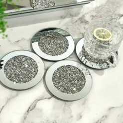 Lot De 4 Sous-Verres En Verre Ébréché Diamant Design Décoration De Table (10,2 Cm)