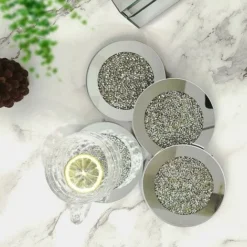 Lot De 4 Sous-Verres En Verre Ébréché Diamant Design Décoration De Table (10,2 Cm) -Promos Gout Cuisine Boutique 88677527 4