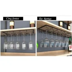 Porte-Verres Suspendu - Support De Verre à Vin Avec 6 Rails Pour 12-18 Verres, 60 X 22,5 X 5,5cm -Promos Gout Cuisine Boutique 88773382 3
