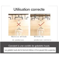 Porte-Verres Suspendu - Support De Verre à Vin Avec 6 Rails Pour 12-18 Verres, 60 X 22,5 X 5,5cm -Promos Gout Cuisine Boutique 88773382 5