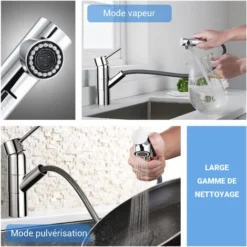 DALMO Robinet De Cuisine Avec Douchette Extractible, Mitigeur Cuisine Avec 2 Modes De Jet, Robinet Évier Cuisine Pivotant à 360 °, Laiton Chromé - DBKF03KY -Promos Gout Cuisine Boutique 89142325 5