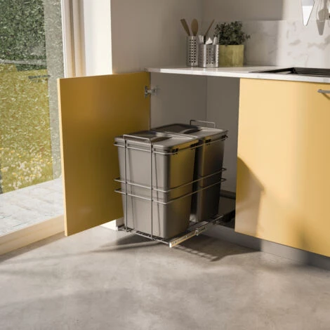 Emuca Poubelle De Recyclage Recycle Pour Cuisine, 2 X 35 L, Fixation Par Le Bas Et Extraction Manuelle, 1 U 2 Emuca Poubelle De Recyclage Recycle Pour Cuisine, 2 X 35 L, Fixation Par Le Bas Et Extraction Manuelle, 1 U – Image 2