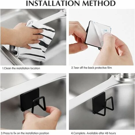 4pcs Porte-éponge Autocollant, Porte Eponge Cuisine En Acier Inoxydable, Crochet De Suspension Mural Autocollant Pour Salle De Bain, Cuisine (Noir) 3 4pcs Porte-éponge Autocollant, Porte Eponge Cuisine En Acier Inoxydable, Crochet De Suspension Mural Autocollant Pour Salle De Bain, Cuisine (Noir) – Image 3