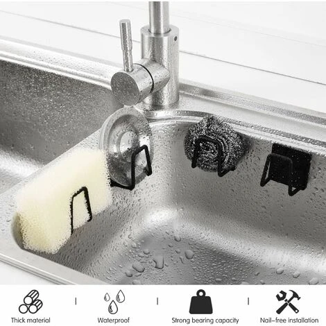 4pcs Porte-éponge Autocollant, Porte Eponge Cuisine En Acier Inoxydable, Crochet De Suspension Mural Autocollant Pour Salle De Bain, Cuisine (Noir) 4 4pcs Porte-éponge Autocollant, Porte Eponge Cuisine En Acier Inoxydable, Crochet De Suspension Mural Autocollant Pour Salle De Bain, Cuisine (Noir) – Image 4