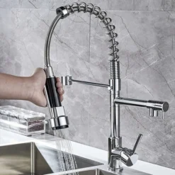 Robinet Cuisine Extractible Avec Deux Jets Robinetterie à Ressort Mitigeur Cuisine Avec 2 Modes De Pulvérisation Froid & Chaud Disponible - Chrome