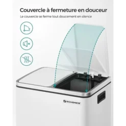 Songmics Poubelle Tri Sélectif 2 Bacs, 2 X 15L, Poubelle Double, 2 Compartiments, Avec Seaux Intérieurs Et Poignées, Pour Cuisine, Fermeture Lente, Hermétique, Blanc LTB30WT -Promos Gout Cuisine Boutique 89424481 4