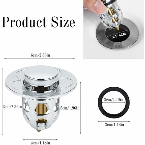 Bouchon De Lavabo Universel 2 Pièces,Bonde Lavabo Pop Up Flitre De Vidange Anti-Bloqué Pour Bain Cuisine Lavabo Evier,Applicable Au Diamètre 34-40 Mm(Argenté) 2 Bouchon De Lavabo Universel 2 Pièces,Bonde Lavabo Pop Up Flitre De Vidange Anti-Bloqué Pour Bain Cuisine Lavabo Evier,Applicable Au Diamètre 34-40 Mm(Argenté) – Image 2