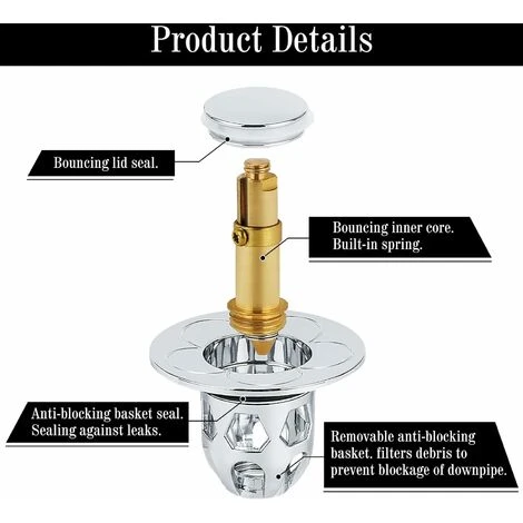 Bouchon De Lavabo Universel 2 Pièces,Bonde Lavabo Pop Up Flitre De Vidange Anti-Bloqué Pour Bain Cuisine Lavabo Evier,Applicable Au Diamètre 34-40 Mm(Argenté) 3 Bouchon De Lavabo Universel 2 Pièces,Bonde Lavabo Pop Up Flitre De Vidange Anti-Bloqué Pour Bain Cuisine Lavabo Evier,Applicable Au Diamètre 34-40 Mm(Argenté) – Image 3