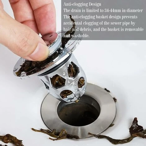 Bouchon De Lavabo Universel 2 Pièces,Bonde Lavabo Pop Up Flitre De Vidange Anti-Bloqué Pour Bain Cuisine Lavabo Evier,Applicable Au Diamètre 34-40 Mm(Argenté) 4 Bouchon De Lavabo Universel 2 Pièces,Bonde Lavabo Pop Up Flitre De Vidange Anti-Bloqué Pour Bain Cuisine Lavabo Evier,Applicable Au Diamètre 34-40 Mm(Argenté) – Image 4
