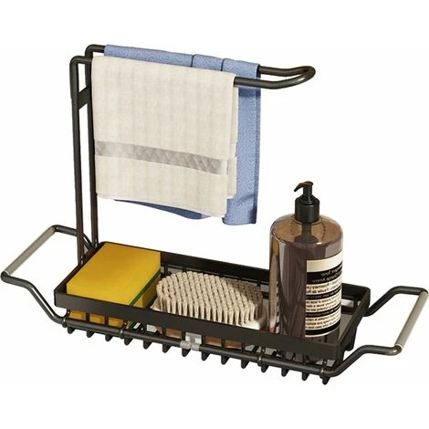 Organiseur D'évier De Cuisine Extensible Pour évier De Cuisine Avec Rail De Suspension Pour Torchon En Acier Inoxydable (grand, Noir) 2 Organiseur D'évier De Cuisine Extensible Pour évier De Cuisine Avec Rail De Suspension Pour Torchon En Acier Inoxydable (grand, Noir) – Image 2
