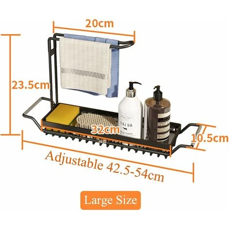 Organiseur D'évier De Cuisine Extensible Pour évier De Cuisine Avec Rail De Suspension Pour Torchon En Acier Inoxydable (grand, Noir) 5 Organiseur D'évier De Cuisine Extensible Pour évier De Cuisine Avec Rail De Suspension Pour Torchon En Acier Inoxydable (grand, Noir) – Image 5