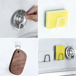 Neige-2 Porte-éponges Auto-adhésifs, Pour La Cuisine, Montage Sans Perçage, En Acier Inoxydable, Antirouille Et étanche, Blancs -Promos Gout Cuisine Boutique 90136526 4