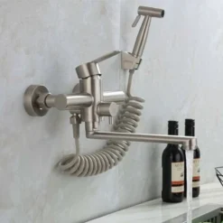 Robinet Mural De Cuisine Pistolet Pulvérisateur Mural Évier Robinet D'eau Chaude Et Froide En Acier Inoxydable Égouttoir à Linge Mural De Cuisine Robinet De Cuisine Mural Pivotant -Promos Gout Cuisine Boutique 90323974 4