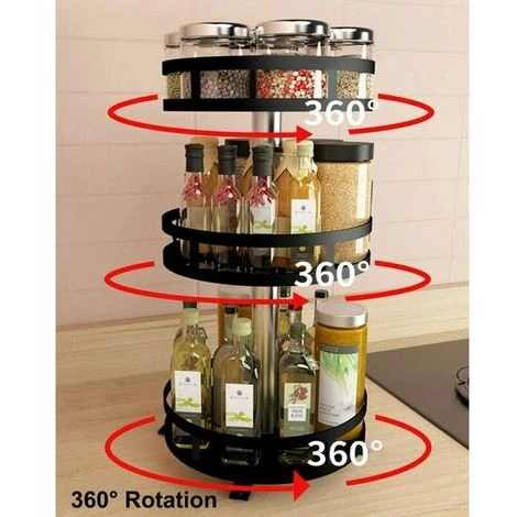 UNOIU Noir Plateau Tournant Placard Cuisine,Etagere A Epices Plateau Pivotant En Métal,Tourniquet A Epices Rond,360 Degrés Rotatif 2 UNOIU Noir Plateau Tournant Placard Cuisine,Etagere A Epices Plateau Pivotant En Métal,Tourniquet A Epices Rond,360 Degrés Rotatif – Image 2