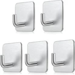 5 Pièces Crochet Adhesif Argent Crochet Mural En Acier Inoxydable Antirouille, Résistant à L'huile Et étanche Sans Perçage Porte Serviette Ventouse