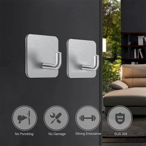 5 Pièces Crochet Adhesif Argent Crochet Mural En Acier Inoxydable Antirouille, Résistant à L'huile Et étanche Sans Perçage Porte Serviette Ventouse 4 5 Pièces Crochet Adhesif Argent Crochet Mural En Acier Inoxydable Antirouille, Résistant à L'huile Et étanche Sans Perçage Porte Serviette Ventouse – Image 4