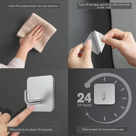 5 Pièces Crochet Adhesif Argent Crochet Mural En Acier Inoxydable Antirouille, Résistant à L'huile Et étanche Sans Perçage Porte Serviette Ventouse 5 5 Pièces Crochet Adhesif Argent Crochet Mural En Acier Inoxydable Antirouille, Résistant à L'huile Et étanche Sans Perçage Porte Serviette Ventouse – Image 5