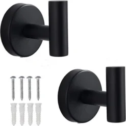 Set De 2 Crochets Noirs Pour Serviettes, Peignoirs, Chapeaux, Salle De Bain 304 Crochets Muraux