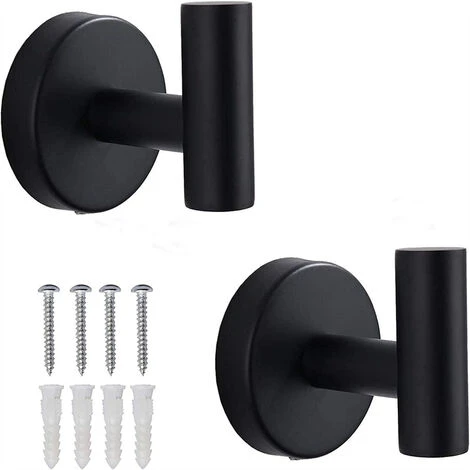Set De 2 Crochets Noirs Pour Serviettes, Peignoirs, Chapeaux, Salle De Bain 304 Crochets Muraux 1 Set De 2 Crochets Noirs Pour Serviettes, Peignoirs, Chapeaux, Salle De Bain 304 Crochets Muraux