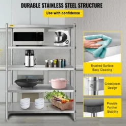VEVOR Etagere De Cuisine Professionnelle Inox 5 Tablettes 122x47x183 Cm 750kg -Promos Gout Cuisine Boutique 91413445 5