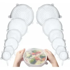 Couvercle Silicone Alimentaire, 12 Paquets De Couvercles Extensible En Silicone, Flexible, Réutilisable, Couvercles De Stockage De Nourriture Couvertures Extensibles D'épargnant