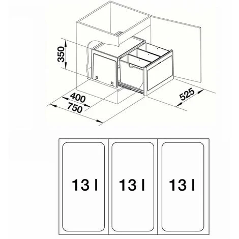 Blanco Botton Pro - Poubelle Encastrable, Cloisonnée, Volume 39 L 517469 2 Blanco Botton Pro - Poubelle Encastrable, Cloisonnée, Volume 39 L 517469 – Image 2