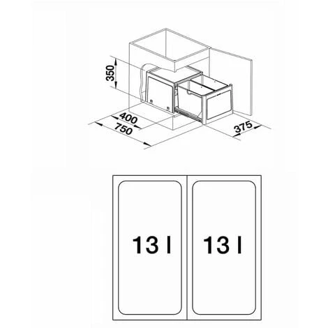Blanco Botton Pro - Poubelle Encastrable, Cloisonnée, Volume 26 L 517467 2 Blanco Botton Pro - Poubelle Encastrable, Cloisonnée, Volume 26 L 517467 – Image 2
