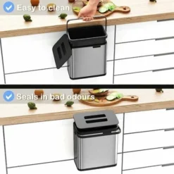 Poubelle Cuisine Suspendue Au Mur Et Aux Portes D'Armoires Poubelle Cuisine Mur Et Armoire Poubelle Anti-Empreintes Digitales En Acier Inoxydable Avec Seau En Plastique, 3 L, Argent -Promos Gout Cuisine Boutique 92690012 3