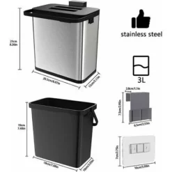 Poubelle Cuisine Suspendue Au Mur Et Aux Portes D'Armoires Poubelle Cuisine Mur Et Armoire Poubelle Anti-Empreintes Digitales En Acier Inoxydable Avec Seau En Plastique, 3 L, Argent -Promos Gout Cuisine Boutique 92690012 4