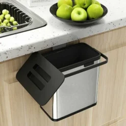 Poubelle Cuisine Suspendue Au Mur Et Aux Portes D'Armoires Poubelle Cuisine Mur Et Armoire Poubelle Anti-Empreintes Digitales En Acier Inoxydable Avec Seau En Plastique, 3 L, Argent -Promos Gout Cuisine Boutique 92690012 5