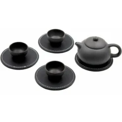 6 Pices Ronde Dessous De Verres Cuir, Sous-Verre En Cuir PU Pour Les Ftes De Coffee Bar Pub Tasse Tapis Dessous-de-Verre Dessous De Verre Avec Support Black-Round -Promos Gout Cuisine Boutique 92871402 3