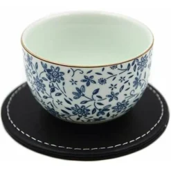 6 Pices Ronde Dessous De Verres Cuir, Sous-Verre En Cuir PU Pour Les Ftes De Coffee Bar Pub Tasse Tapis Dessous-de-Verre Dessous De Verre Avec Support Black-Round -Promos Gout Cuisine Boutique 92871402 4