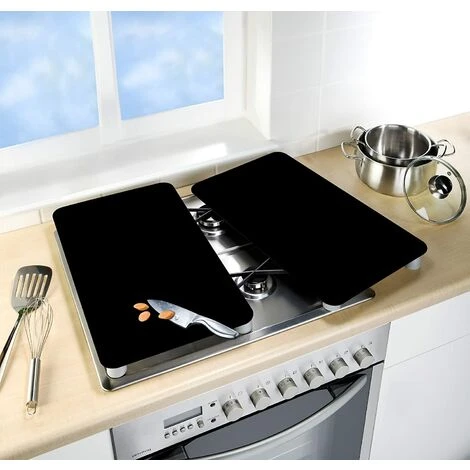 Protection Plaque De Cuisson, Lot De 2, 3en1, Couvre Plaque De Cuisson, Planche à Découper, Extension De Plan De Travail, 30 X 52 Cm, En Verre Noir 2 Protection Plaque De Cuisson, Lot De 2, 3en1, Couvre Plaque De Cuisson, Planche à Découper, Extension De Plan De Travail, 30 X 52 Cm, En Verre Noir – Image 2