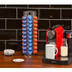 Support à Capsules à Café Compatible Avec Nespresso, Porte Capsules Distributeur Présentoir Rotatif Pour 60 Capsules, Argent