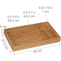 Range-Couvert, 6 Compartiments, Bambou, Ustensiles De Cuisine, Organiseur De Tiroir, 5 X 27,5 X 46 Cm, Nature -Promos Gout Cuisine Boutique 93269717 4