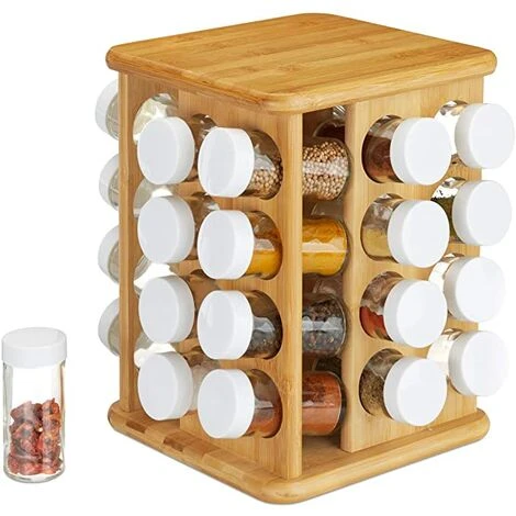 Carrousel Bambou, 32 Pots Verre, Présentoir à épices, Organiseur Rotatif, Rangement Cuisine, Nature, Naturel 1 Carrousel Bambou, 32 Pots Verre, Présentoir à épices, Organiseur Rotatif, Rangement Cuisine, Nature, Naturel