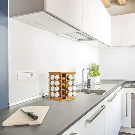 Carrousel Bambou, 32 Pots Verre, Présentoir à épices, Organiseur Rotatif, Rangement Cuisine, Nature, Naturel 2 Carrousel Bambou, 32 Pots Verre, Présentoir à épices, Organiseur Rotatif, Rangement Cuisine, Nature, Naturel – Image 2