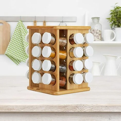 Carrousel Bambou, 32 Pots Verre, Présentoir à épices, Organiseur Rotatif, Rangement Cuisine, Nature, Naturel 3 Carrousel Bambou, 32 Pots Verre, Présentoir à épices, Organiseur Rotatif, Rangement Cuisine, Nature, Naturel – Image 3